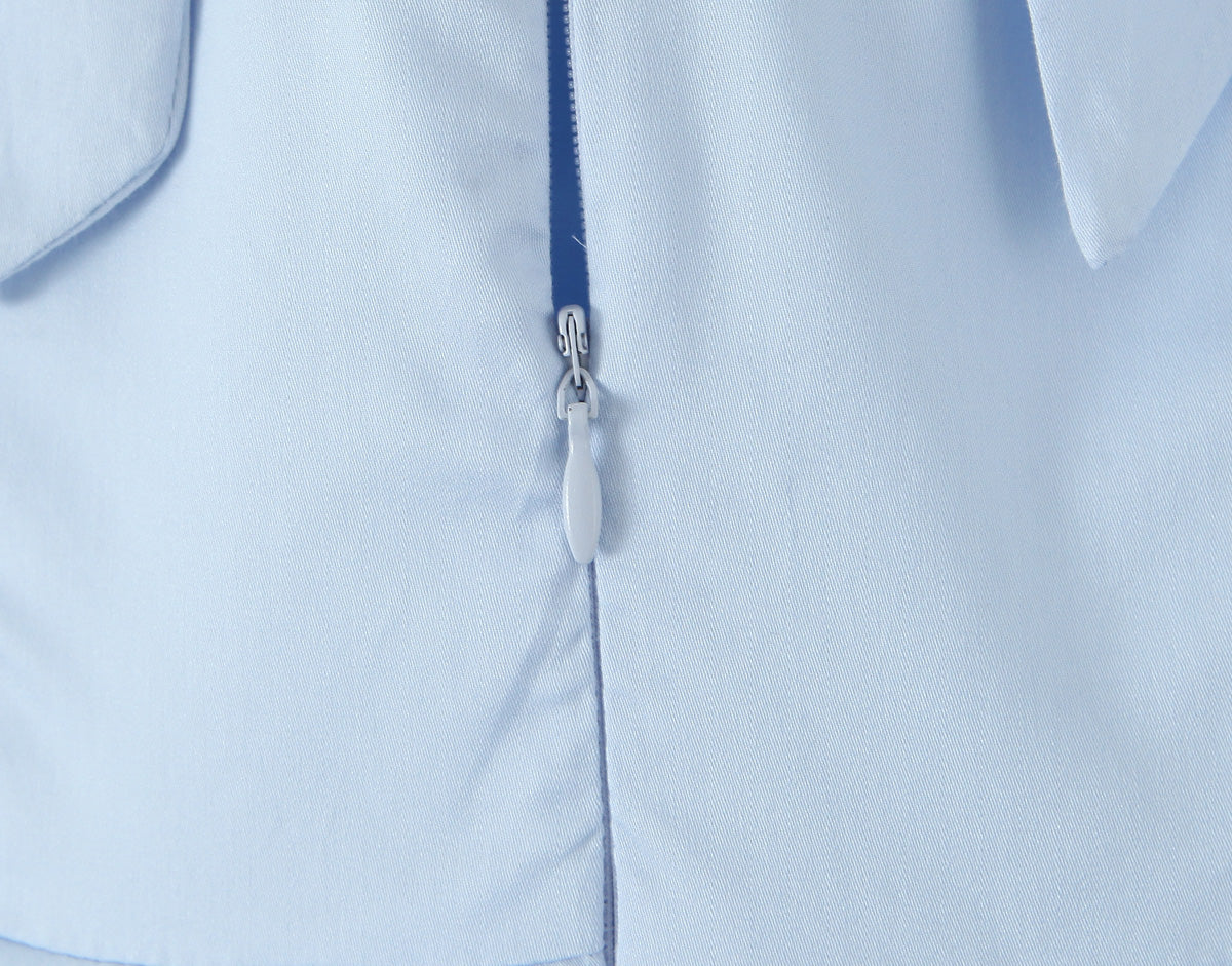 Blue Halter Dress Fitted Waist Backless Sweet Pettidress