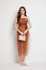 Fishbone Lace Gauze Slit Slim Dress