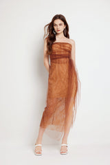 Fishbone Lace Gauze Slit Slim Dress