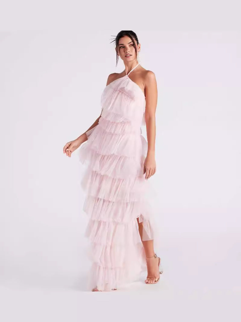 Vestido largo rosa de fiesta