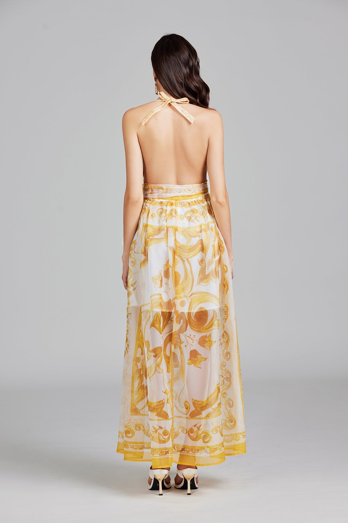 Lace Up Halter High Waist Long Dress