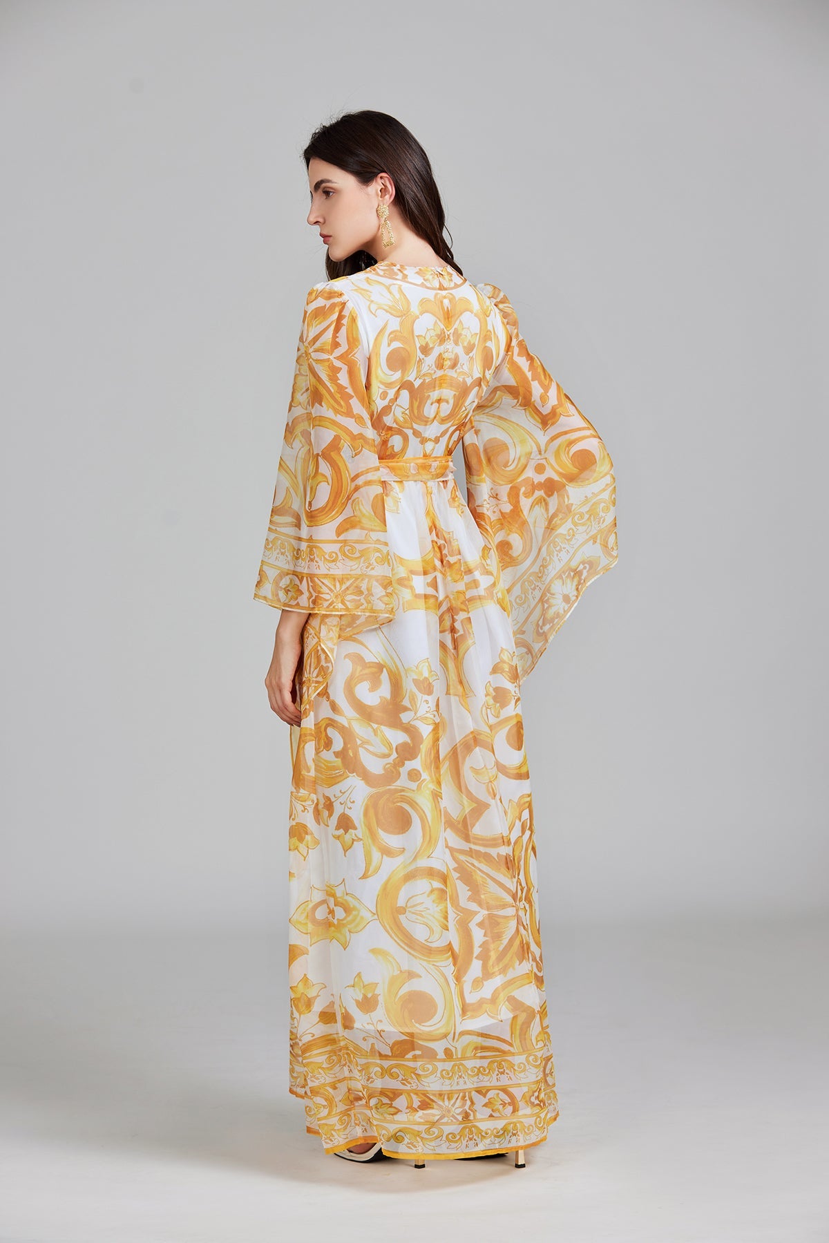 Belt Printed Long Dress