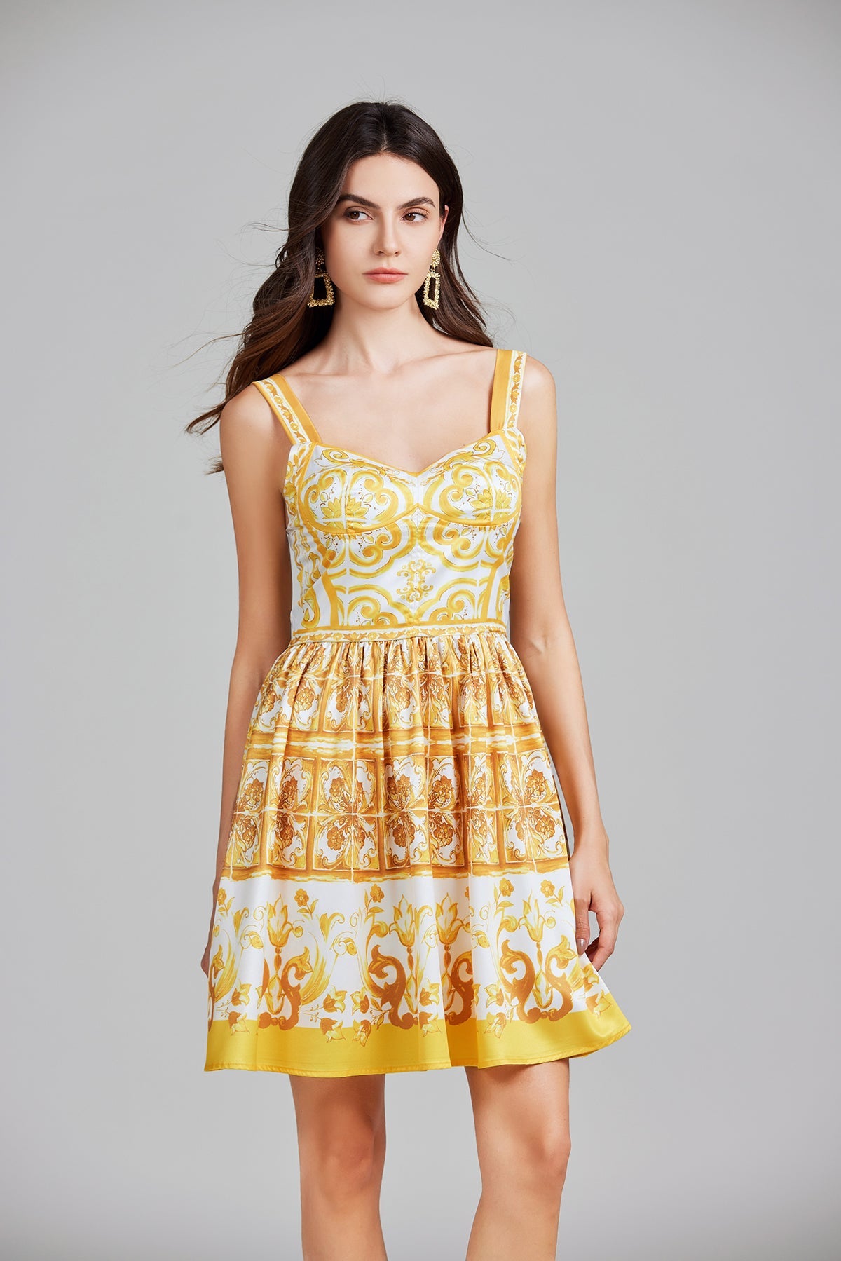 Printed Short A Line Dress