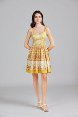 Printed Short A Line Dress