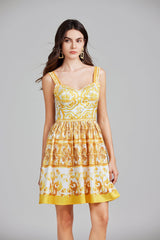 Printed Short A Line Dress