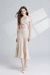 Solid Color Asymmetrical Oblique Shoulder Dress