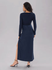 Bohemian Slim Fit Waist Pleated SlimmingLong Patchwork Split Dress