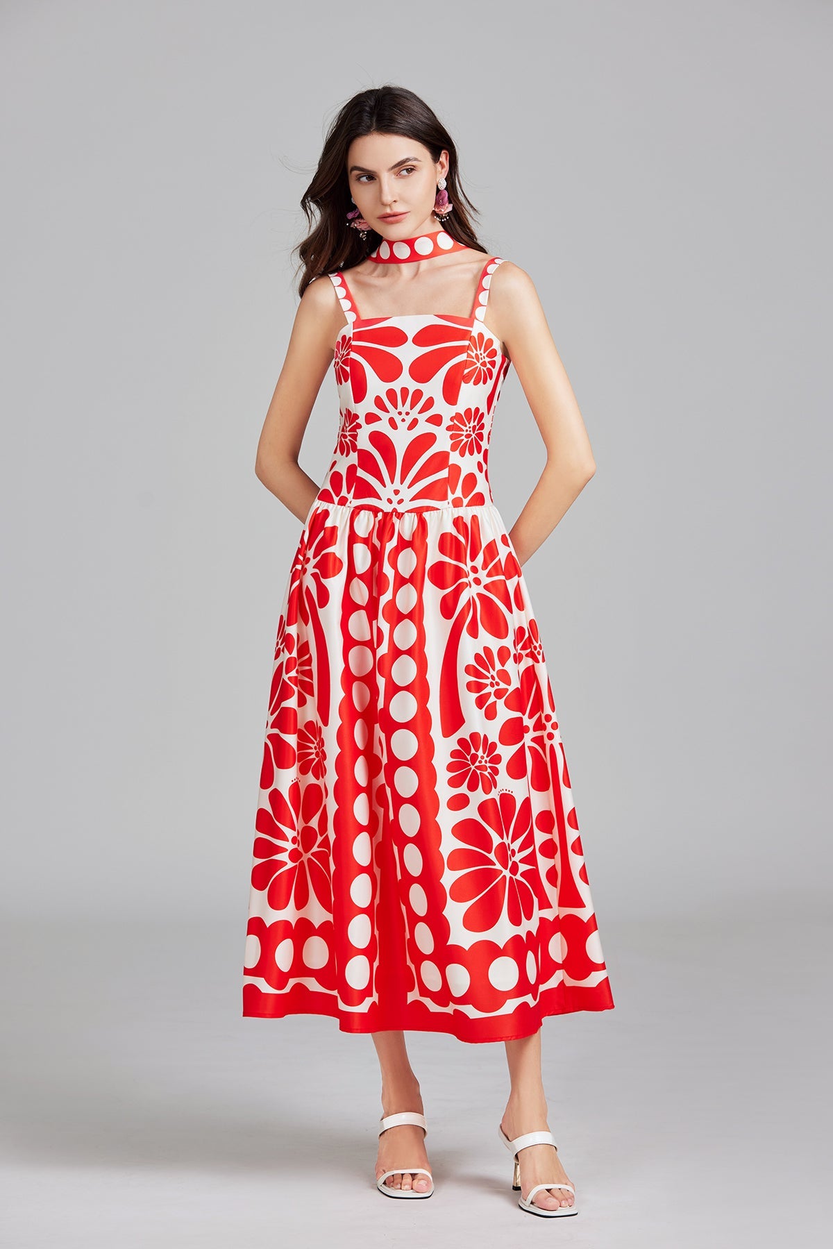 Print Halter A Line Long Dress