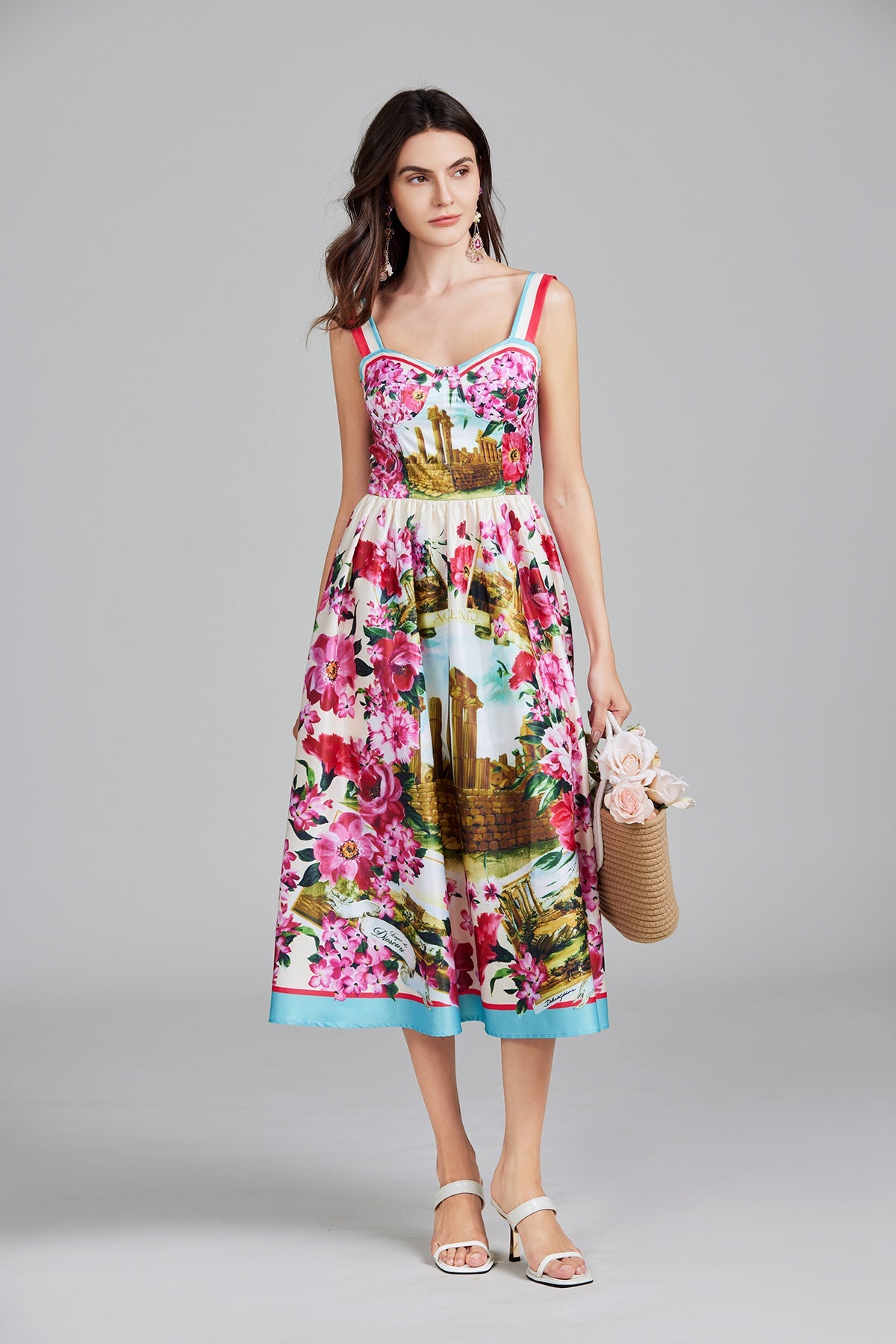 Print Halter A Line Long Dress