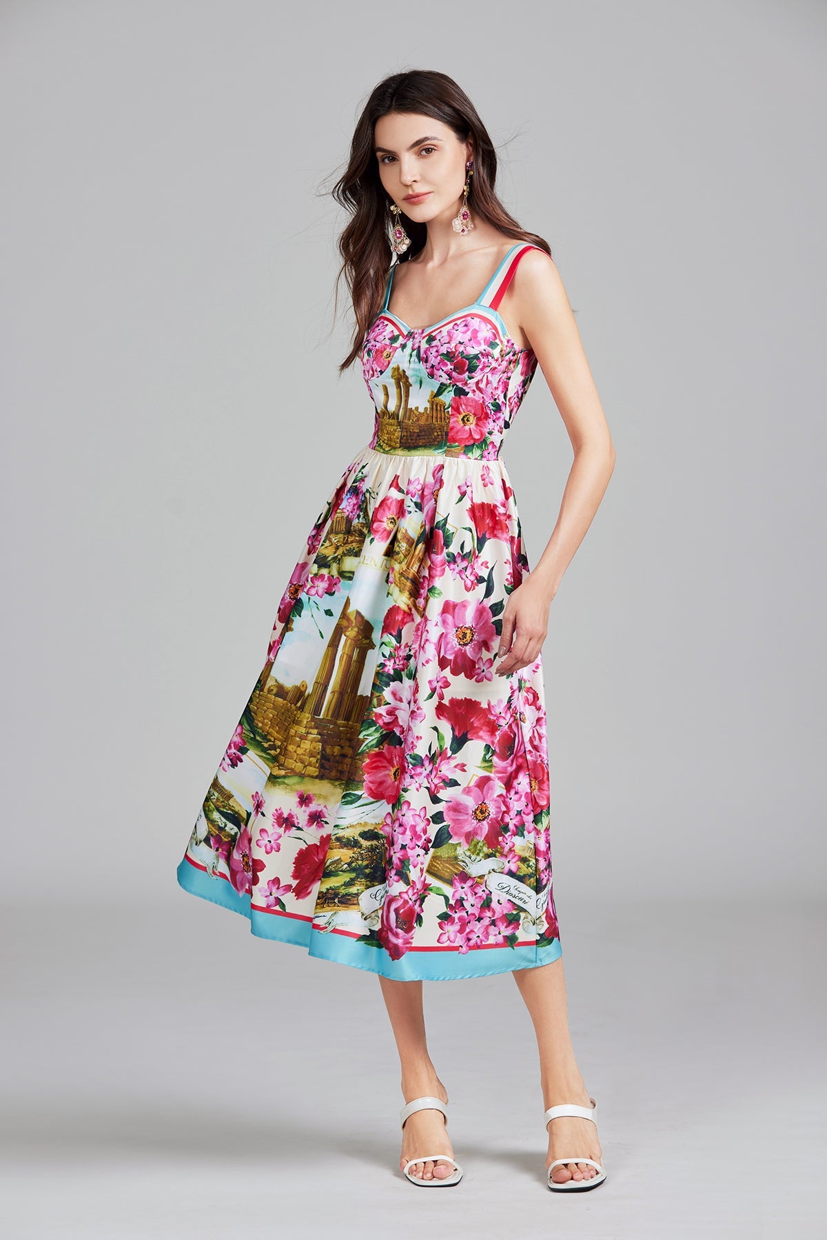 Print Halter A Line Long Dress
