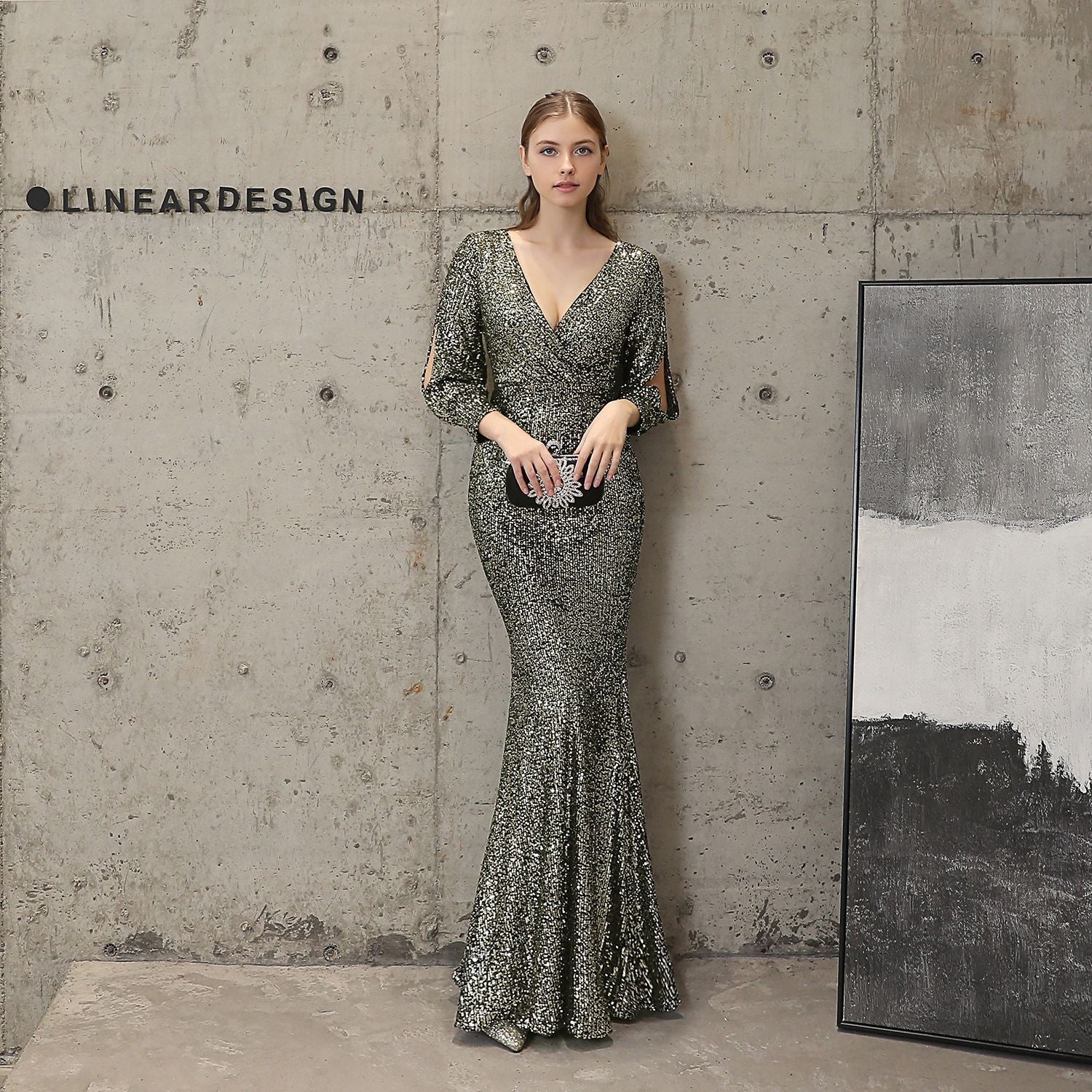 Cocktail Elegant Long Long Sleeve Sequined Atmosphere Queen Fishtail Evening Dress