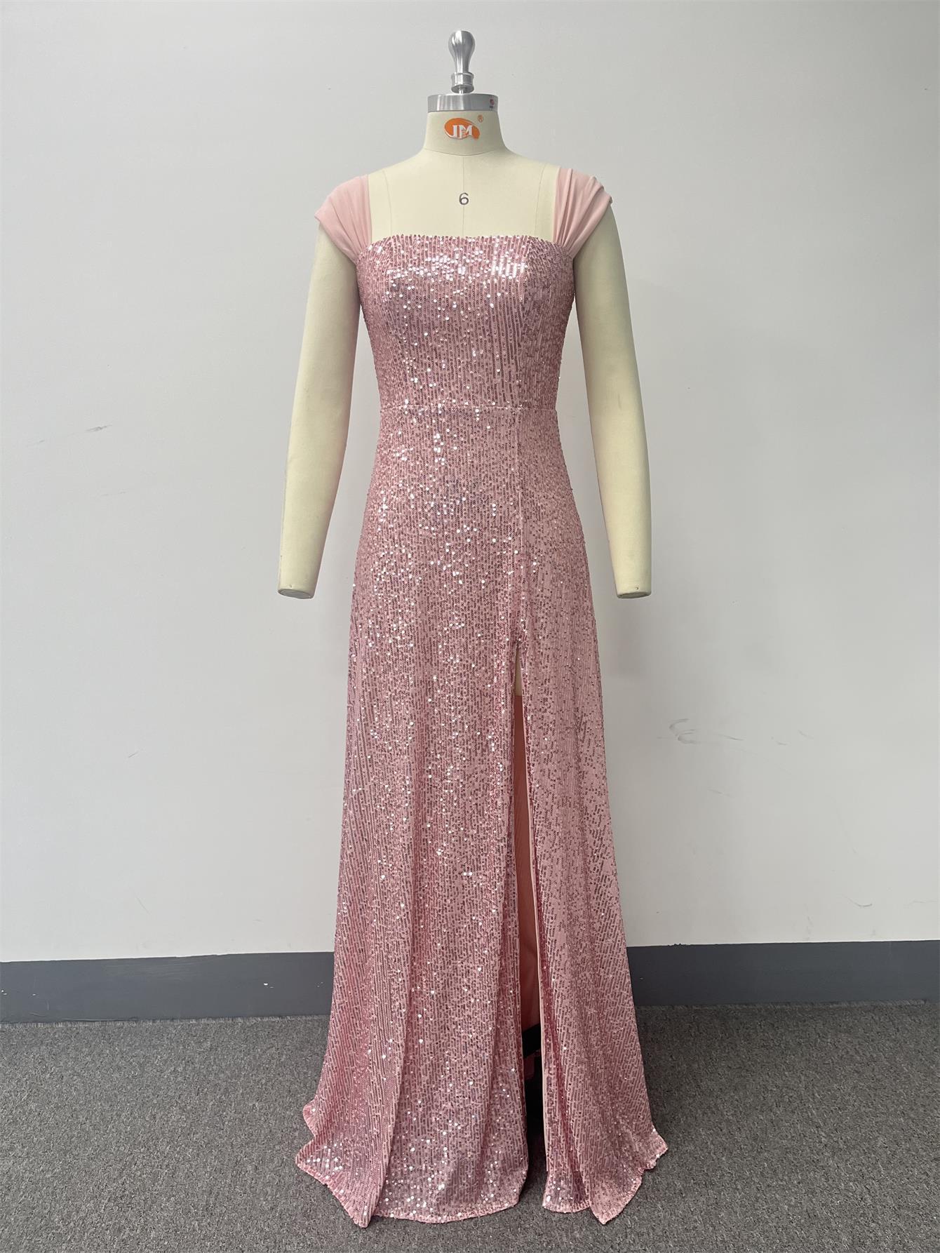 Vestido de lentejuelas con lentejuelas, múltiples usos, tirantes finos, sin mangas, abertura alta, vestido de noche
