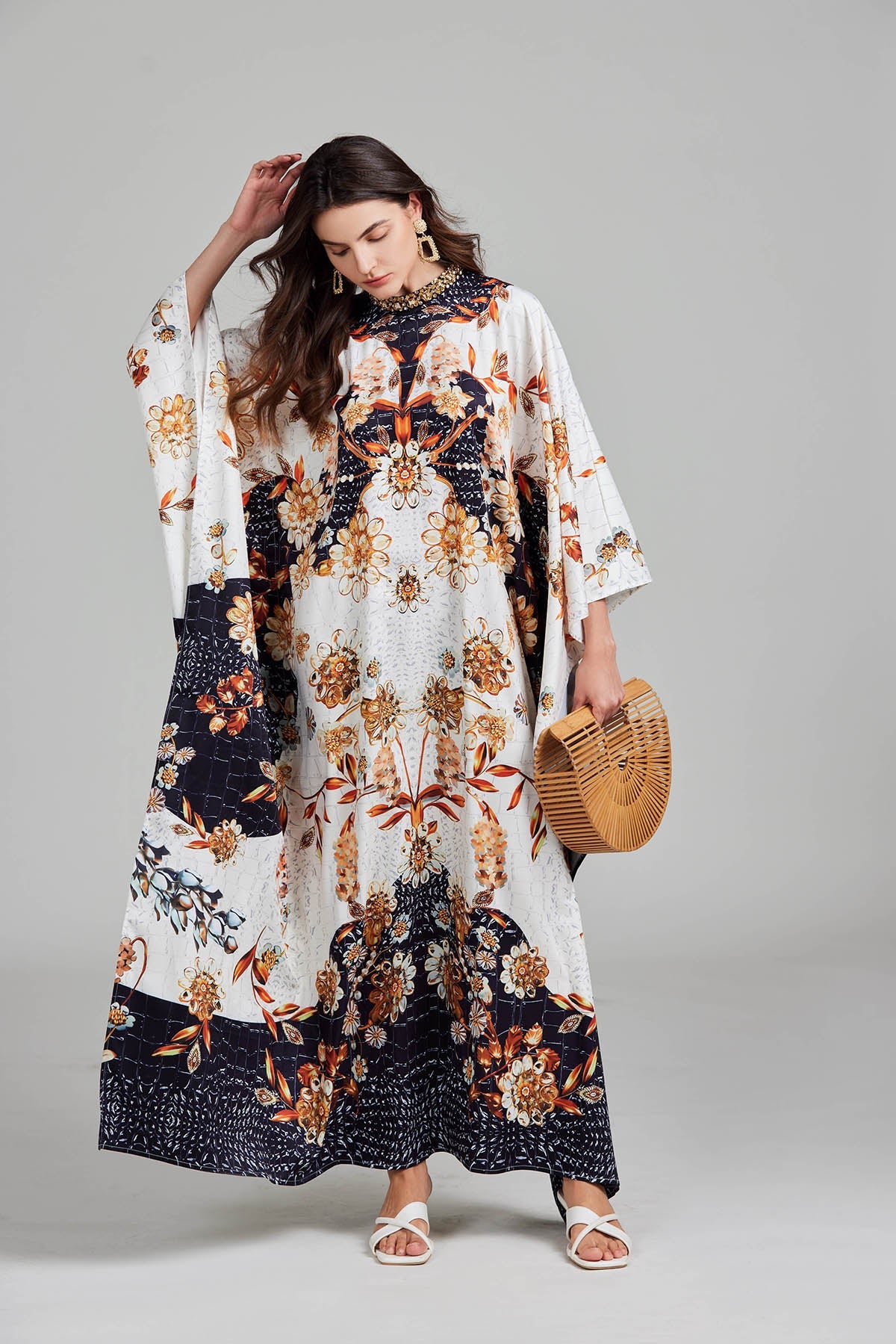 Print Floral Crew Neck With Slit Dress