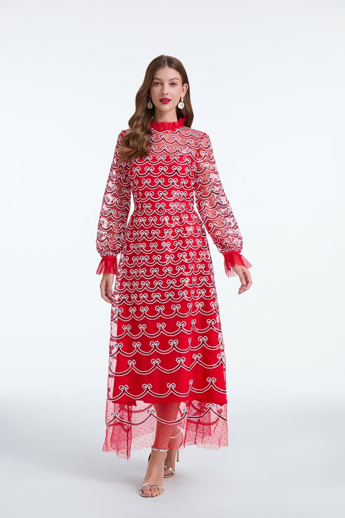 Long Sleeve Sequin A Line Dress