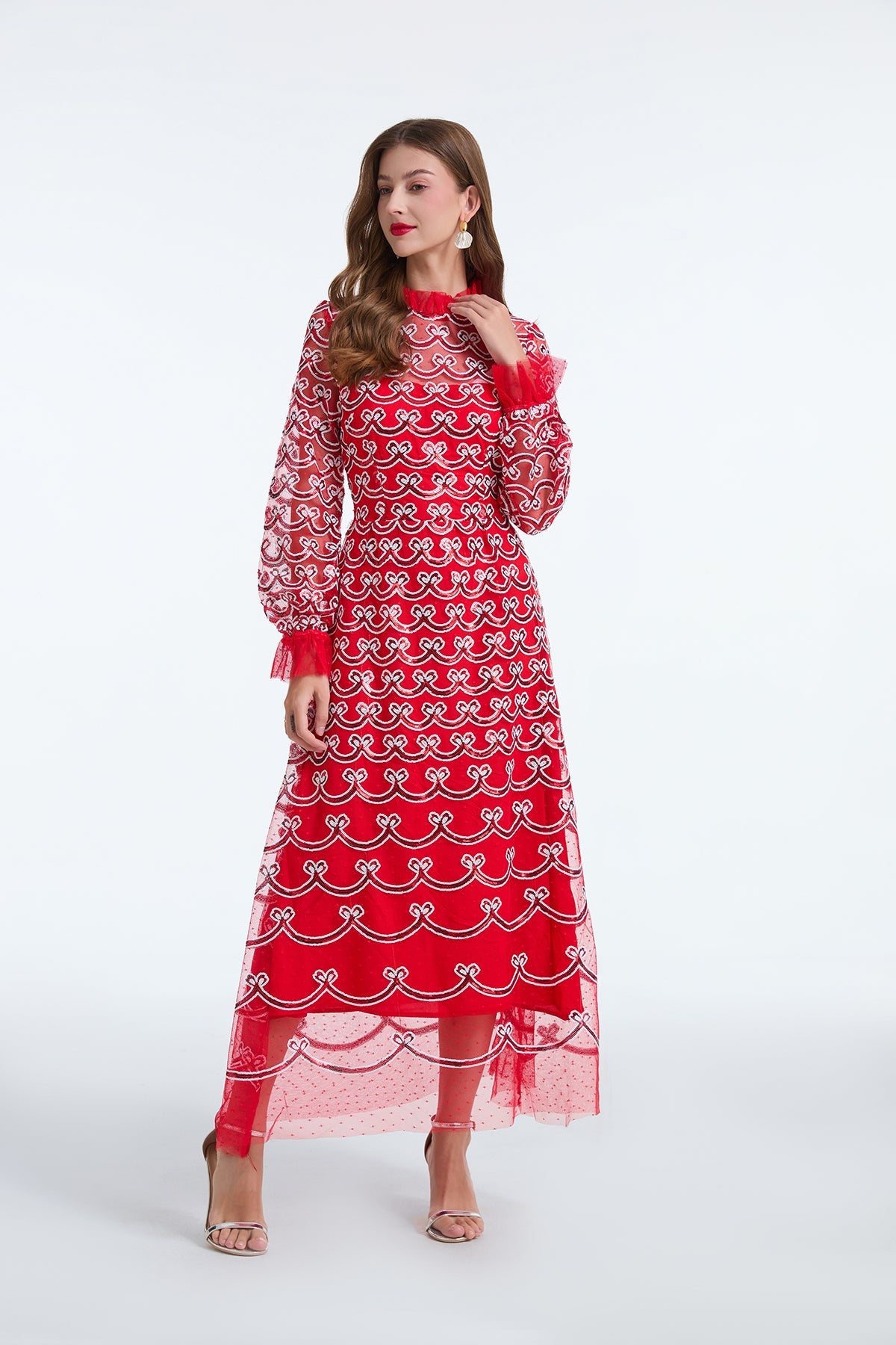 Long Sleeve Sequin A Line Dress AmiEmi Long Sleeve Sequin A Line Dress AmiEmi