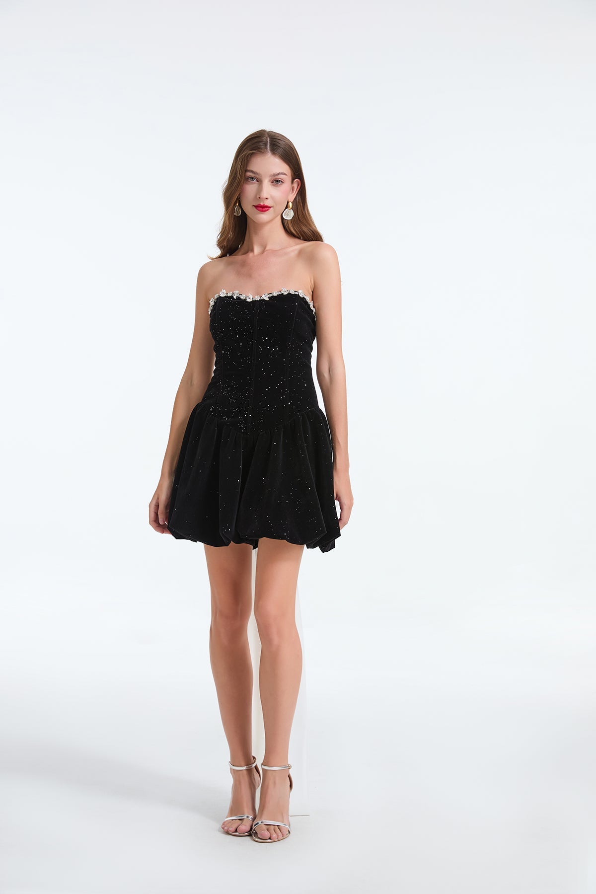 Vestido formal sin mangas con cremallera y lazo