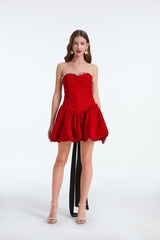 Vestido formal sin mangas con cremallera y lazo