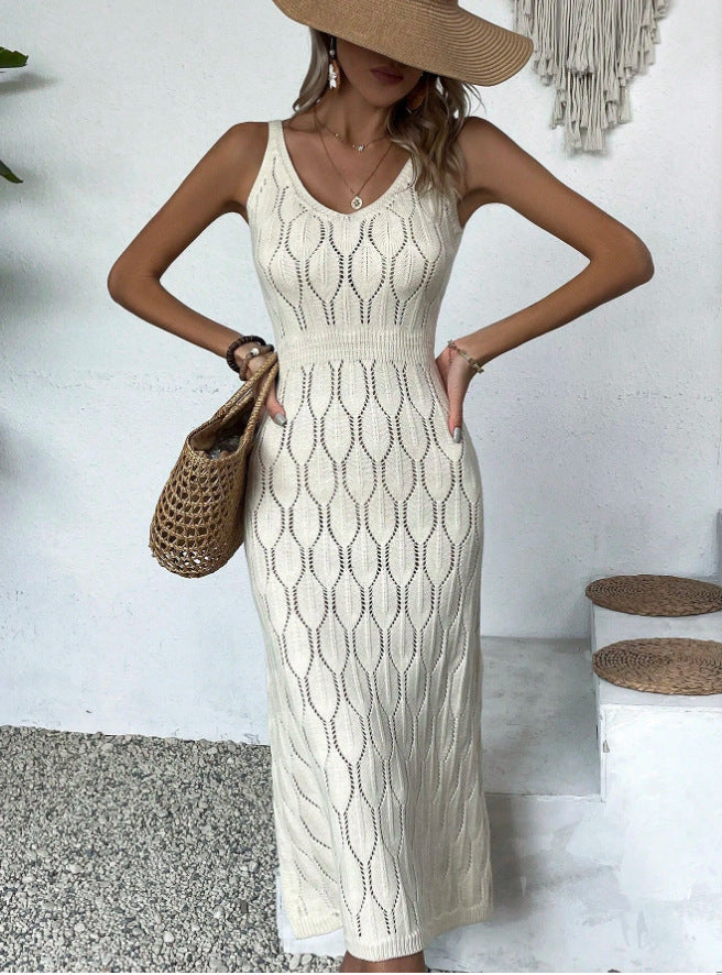 Vestido de punto sin espalda de color sólido con aberturas y aberturas para vacaciones