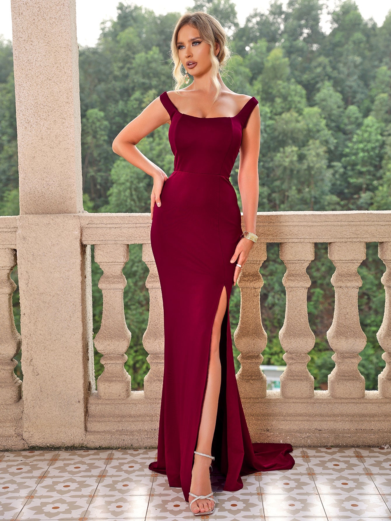 Solid Color Tied Backless Slit Camisole Gown Maxi Dress