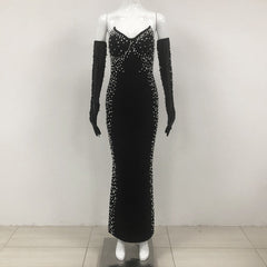 Vestido tubo estilo socialité con decoración de perlas y banda elástica
