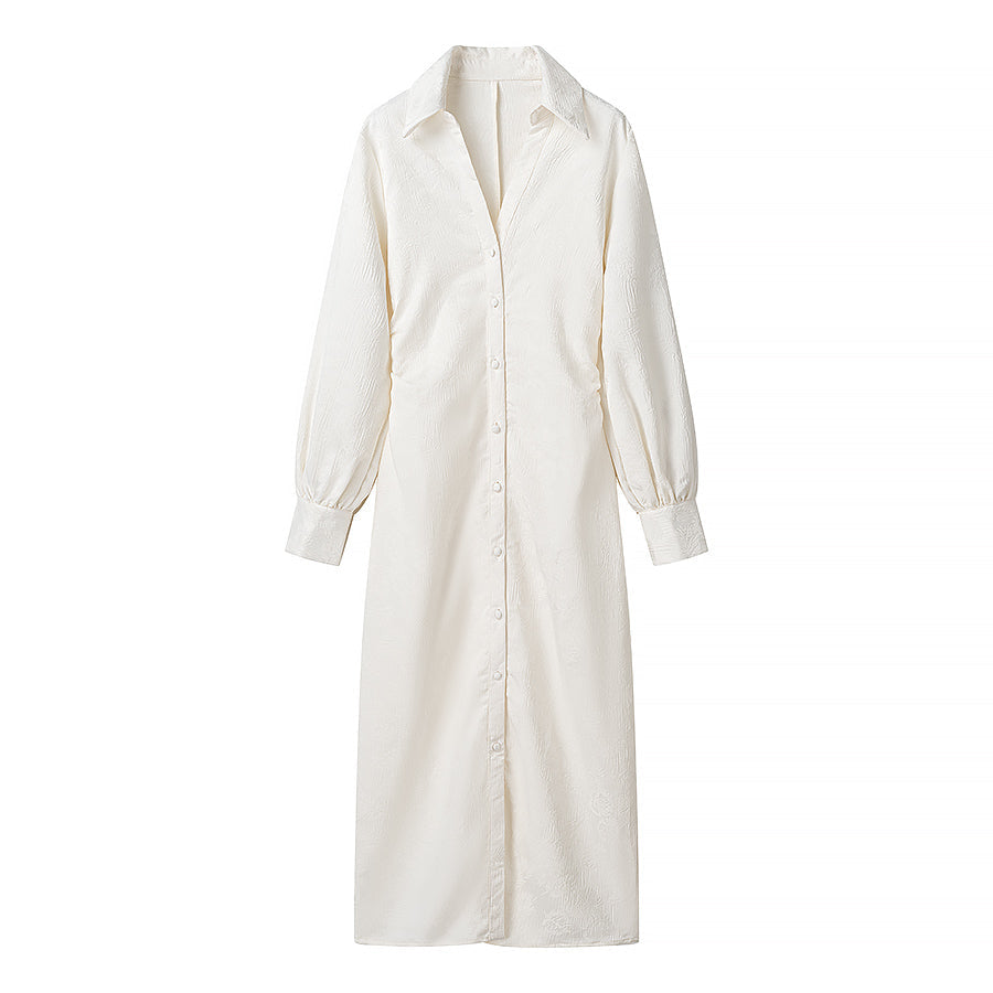 Vestido sencillo de jacquard con cuello en V y cordón ajustable