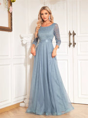 Vestido elegante de cóctel de noche de manga larga de tul en forma de A Vestido largo de fiesta