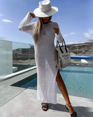 Vestido playero largo de punto con aberturas y blusa para vacaciones