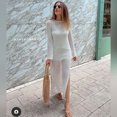 Vestido playero largo de punto con aberturas y blusa para vacaciones