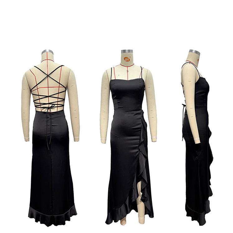 Vestido formal con abertura y volantes y tirantes finos de estilo socialité