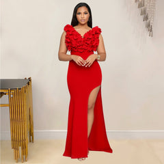 Wear V neck Sleeveless Long Slit Dress