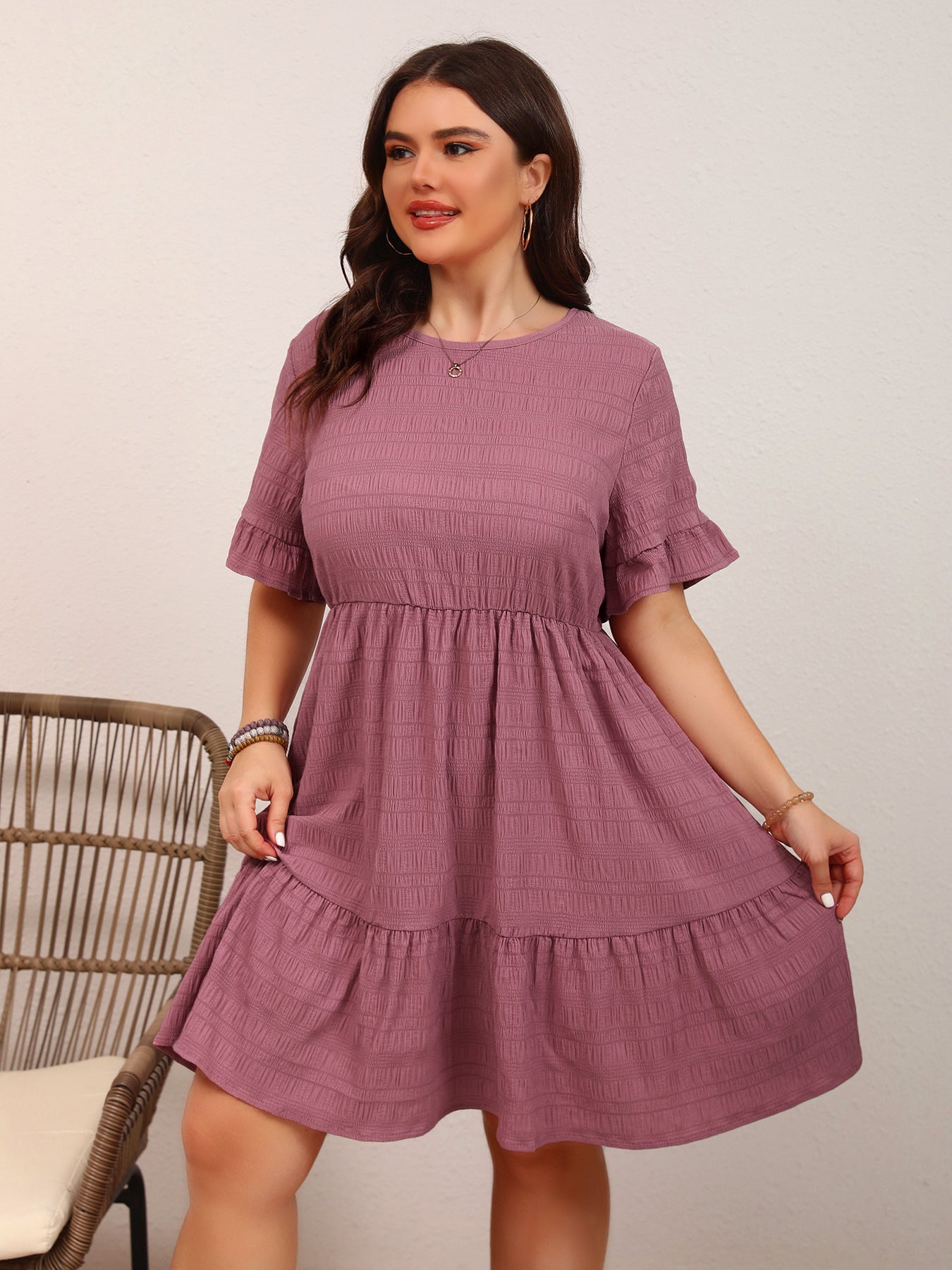 Plus Size Skirt Loose Casual Short Sleeve Waist Flowy Dress