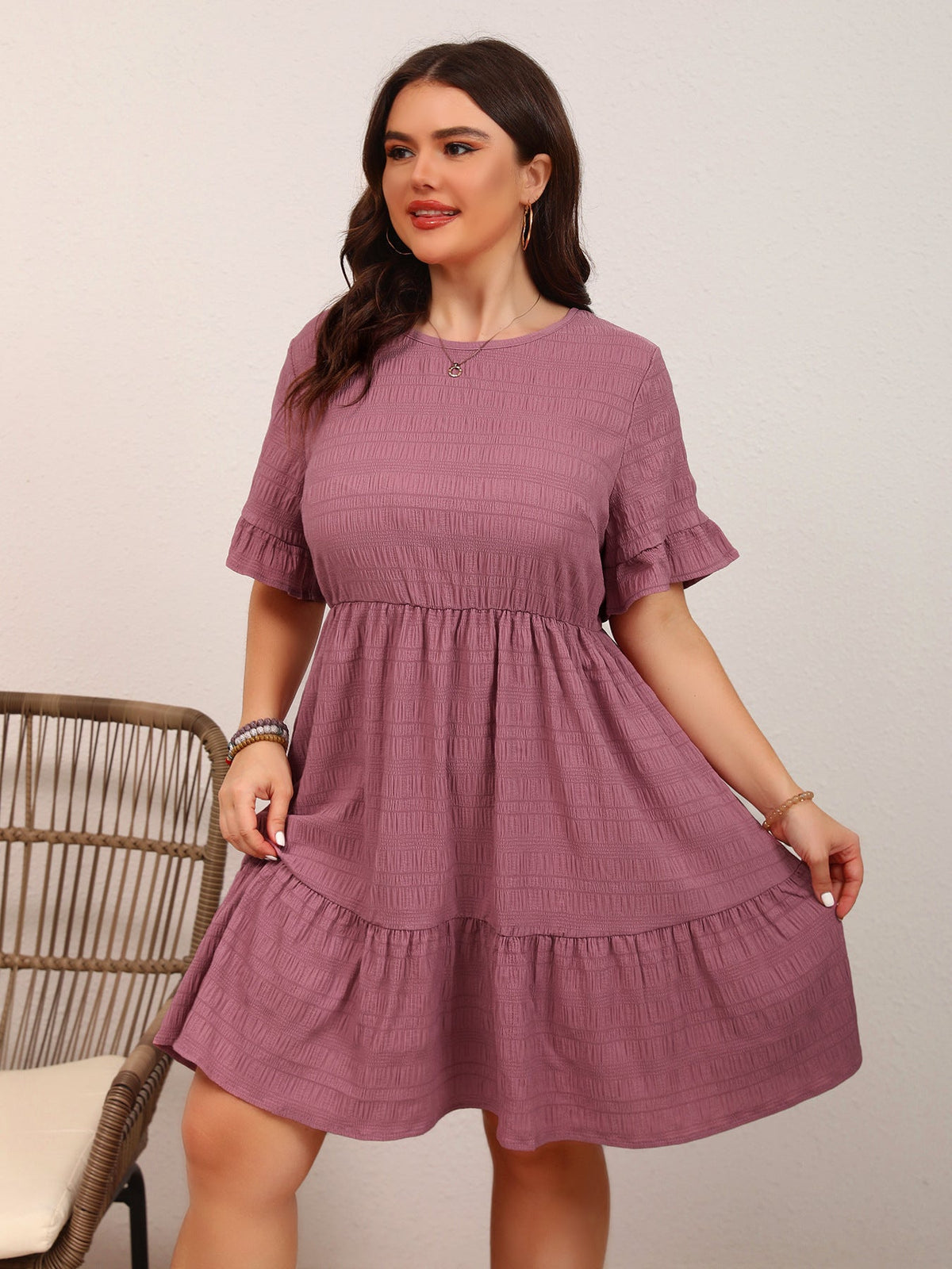 Plus Size Skirt Loose Casual Short Sleeve Waist Flowy Dress