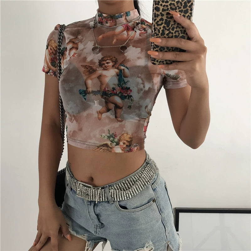 Cherub Print Crop Top