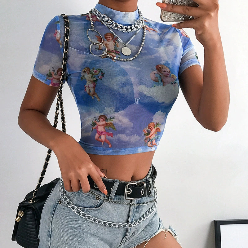 Cherub Print Crop Top