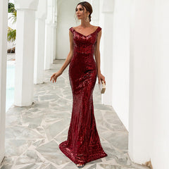 Dress Sequined Tube Top Mopping Banquet Party Evening Dress Fishtail Dress Prom Formal Gown