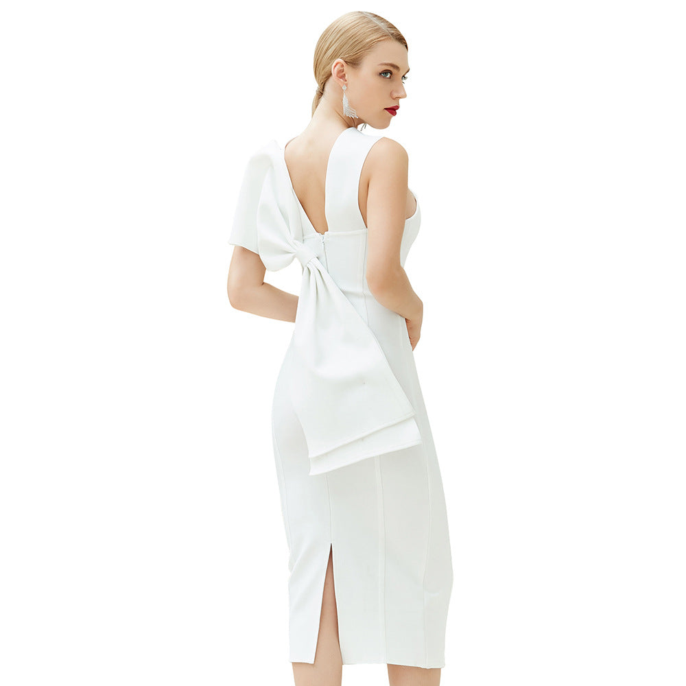 Bandage Dress Evening Dress Bandagedress White Tight Strappy Bow Midi Dress Performance Dress