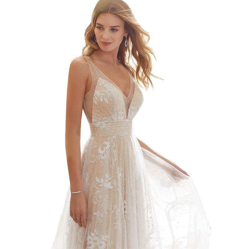 Wedding Dress B Collar Sleeveless Lace Dress
