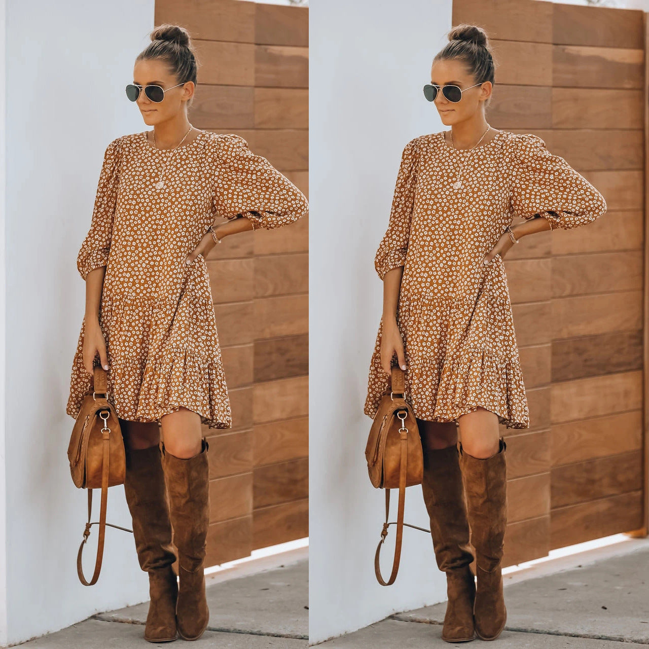 Floral Long Sleeved Princess Sleeves Dress Home Loose Dress