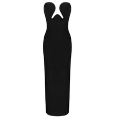 Vestido negro elástico, adelgazante, con abertura larga y escote en V y parte superior de tubo