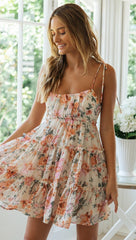 Vestido playero bohemio con tirantes y estampado navideño