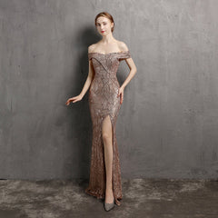 Vestido de noche largo adelgazante para fiesta de reunión de alta sociedad de Fairy Dream, vestido de novia tostado