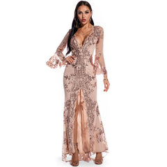 Vestido retro de lentejuelas de manga larga, vestido de fiesta popular 