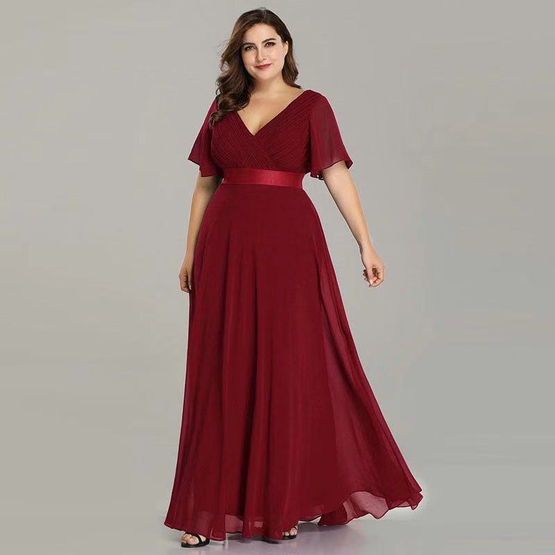 Hand-Folded Large V-neck Dress Chiffon Elastic Banquet Bridesmaid Evening Dress for