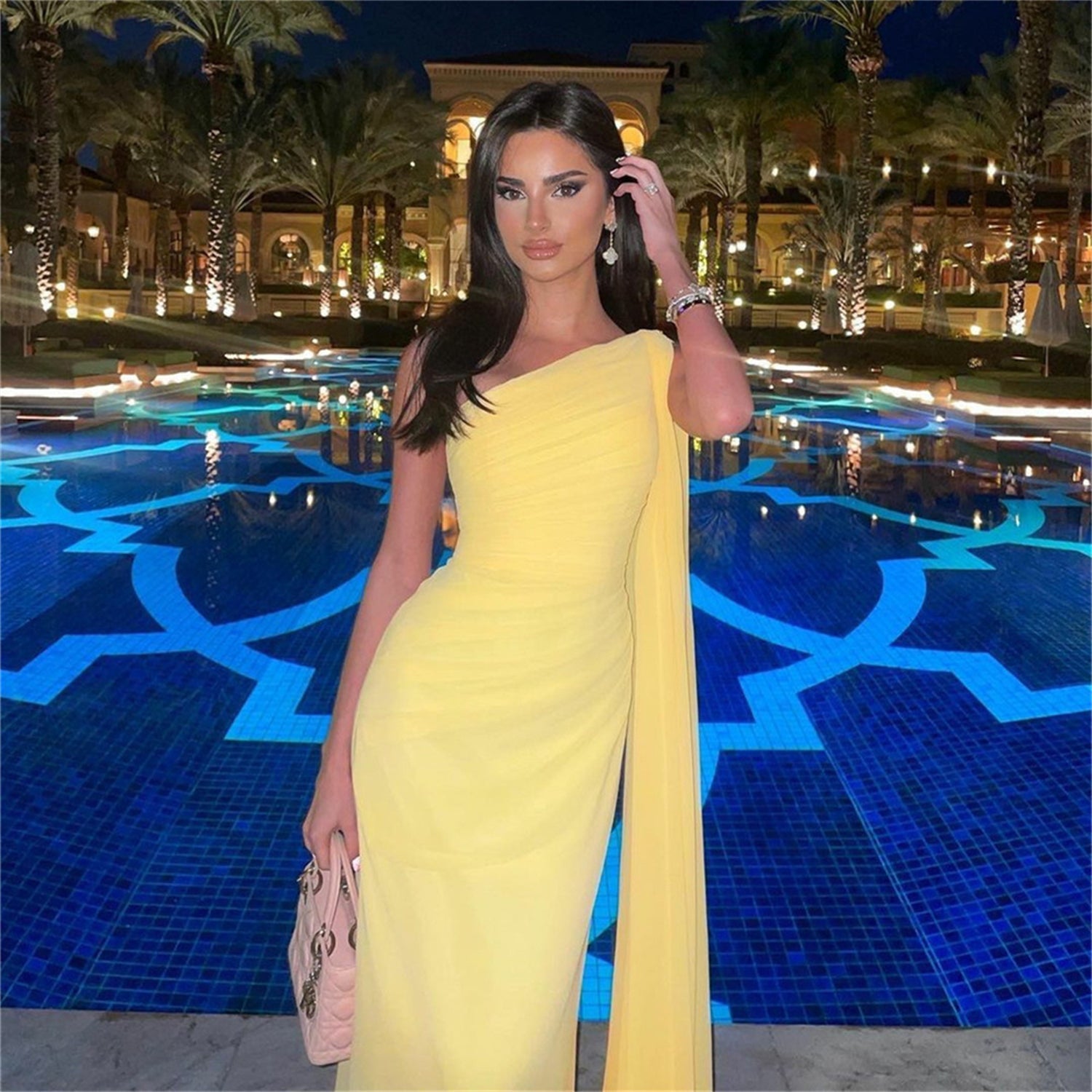 Baby Yellow Chiffon Mermaid One-shoulder Prom Dress
