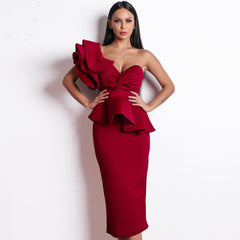 Party Formal Cocktail Evening off-Shoulder Ruffled Backless Dinner Dress