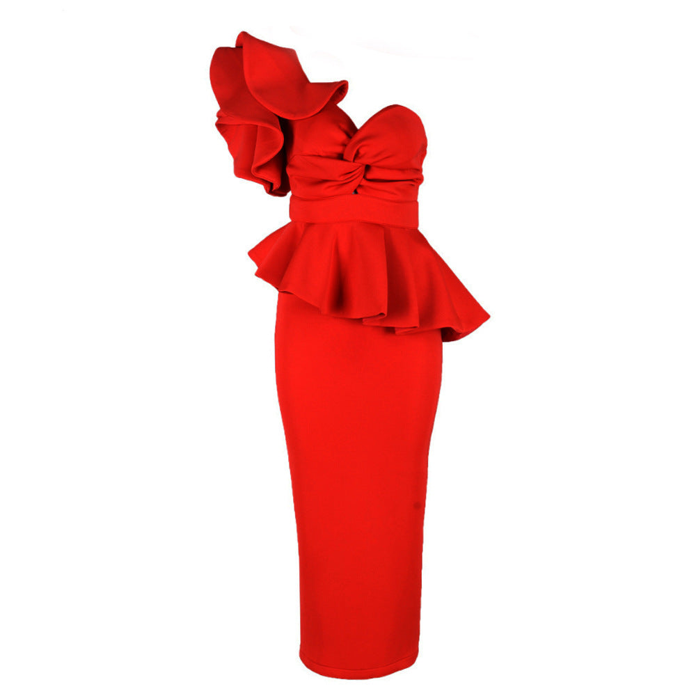 Party Formal Cocktail Evening off-Shoulder Ruffled Backless Dinner Dress