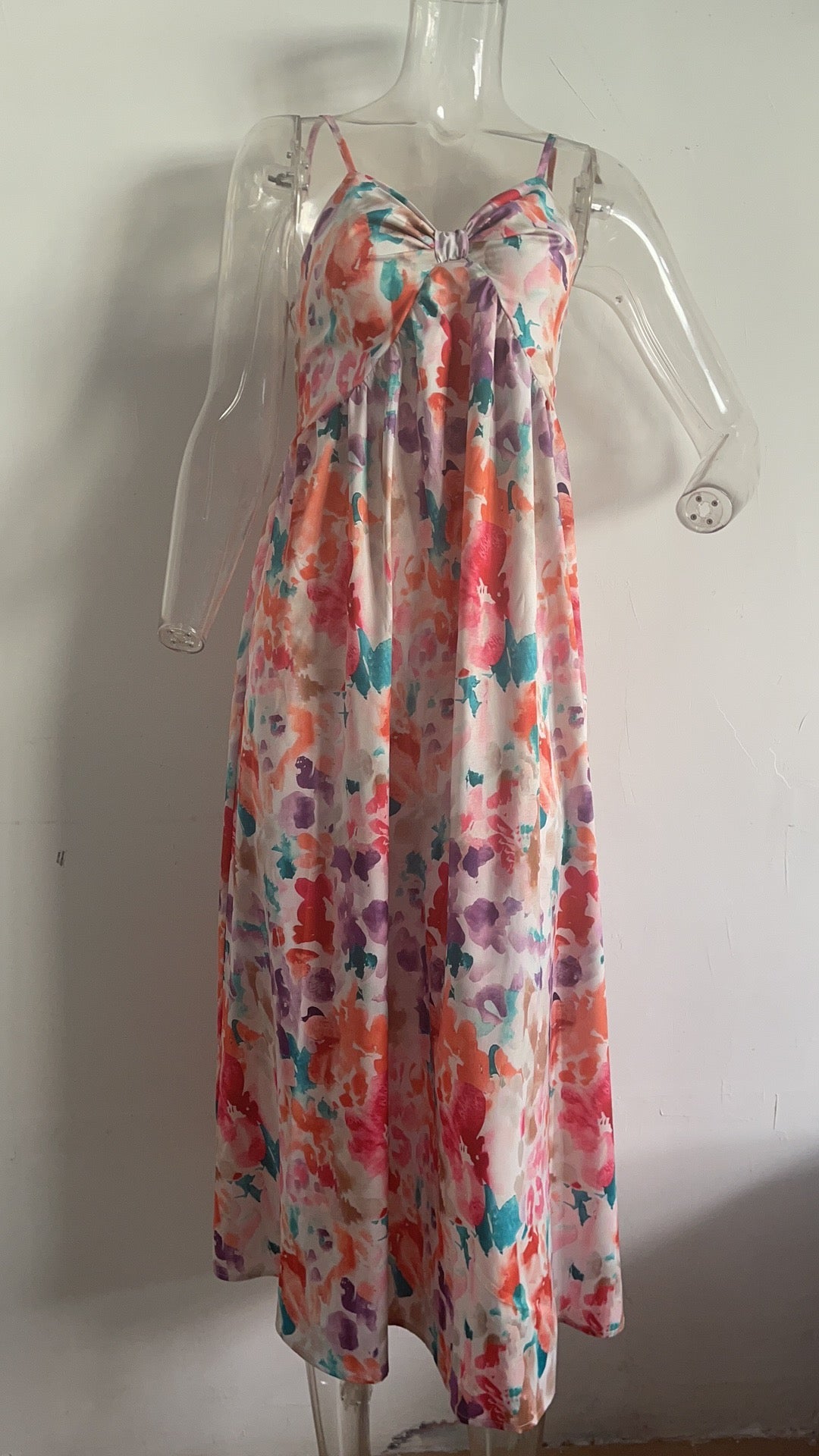 Sundress Digital Floral Print Fresh Sweet Spaghetti-Strap Dress