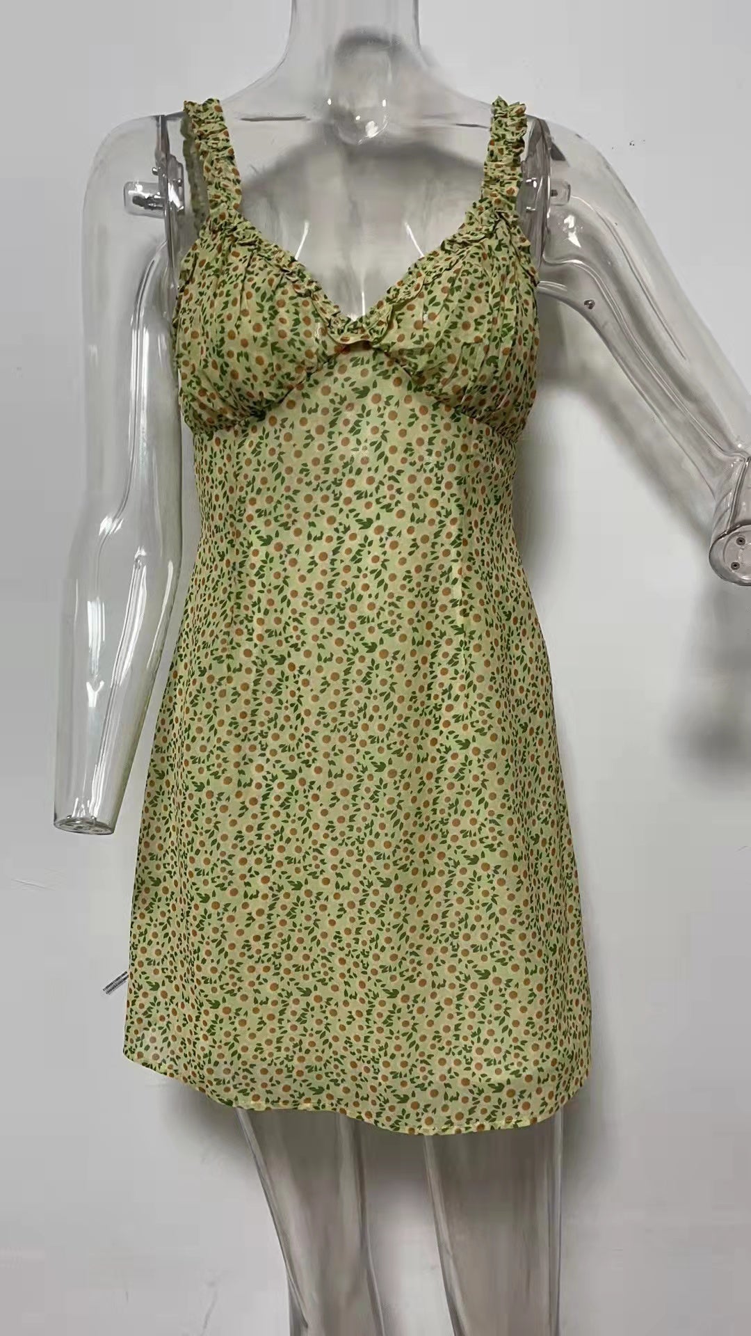 Sundress Digital Floral Print Fresh Sweet Spaghetti-Strap Chiffon Dress