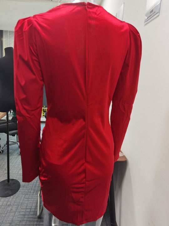 Popular Long Sleeve V-neck Party Red Dress