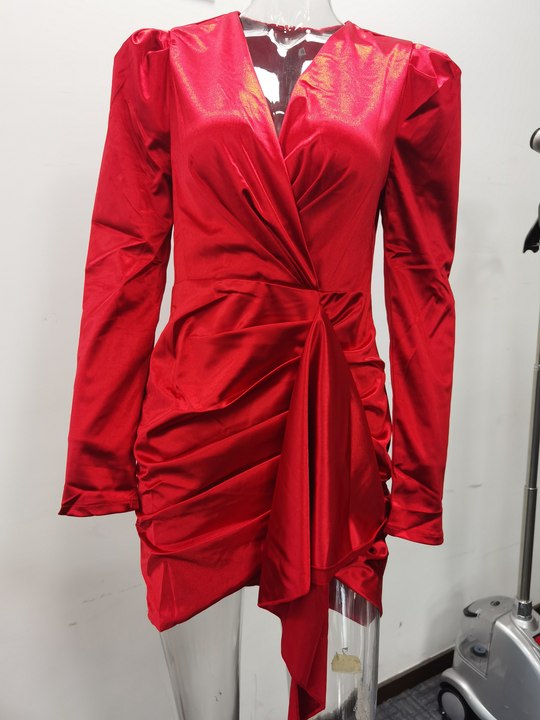 Popular Long Sleeve V-neck Party Red Dress